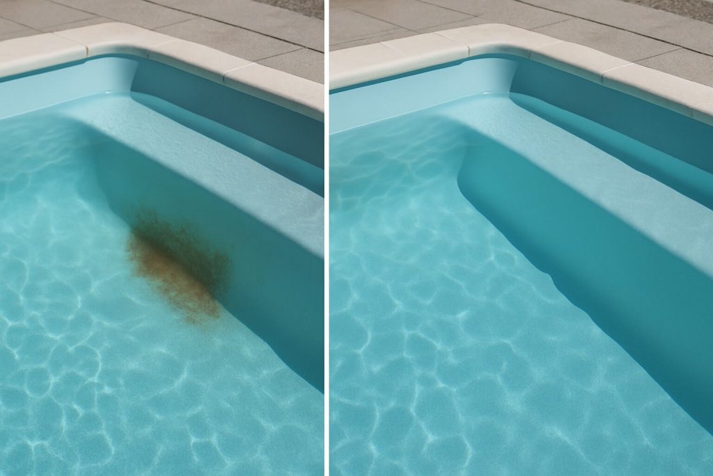 Taches brunes piscine polyester