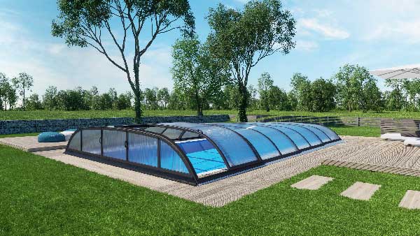 abri Piscine Hors Sol, Tente de Piscine Tissu 590x520x250 cm Bleu