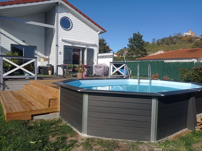 Grande Piscine hors sol Rectangulaire - PVC et CHANVRE - Cour et Jardin